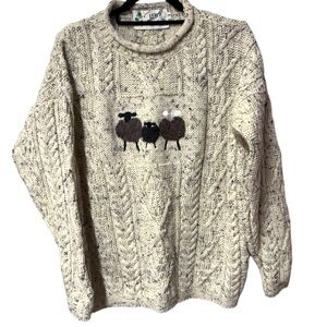Cable Knit 100% Sweater with Sheep Embroidery Sz S